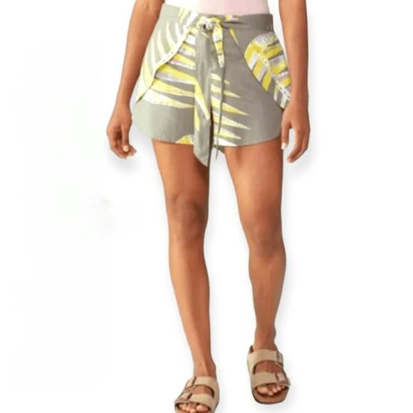 Patagonia Wrap Shorts Palms My Heart Sz XL Tan Hemp Tencel Tie Front Pockets - Picture 6 of 15